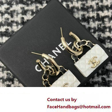 chanel Hoop Earrings in Metal, Resin  &  Calfskin. Gold, Pearly White  &  Black ABA009 2023